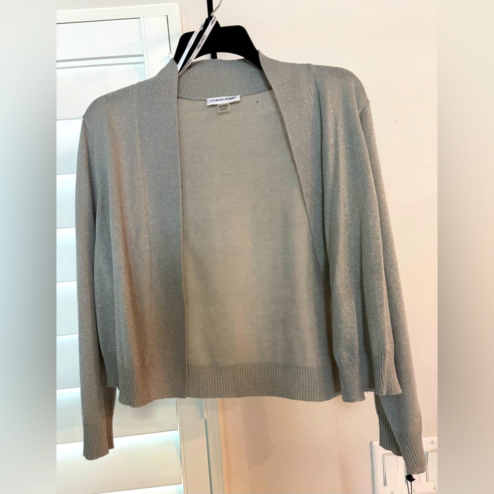 Calvin Klein Women's Silver Sparkly Formal Cardigan.
